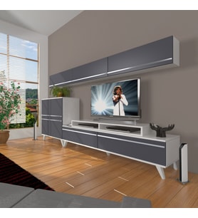Decoraktiv Ekoflex 8 Mdf Retro Tv Ünitesi Tv Sehpası (Beyaz - Antrasit)