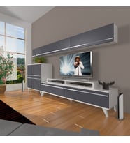 Decoraktiv Ekoflex 8 Mdf Retro Tv Ünitesi Tv Sehpası (Beyaz - Antrasit)