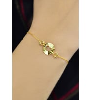 925 Ayar Gümüş Gold Kaplama Çember Kalp Kristal Kesim Bileklik