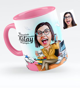 BK Gift Kişiye Özel Bayan Muhasebeci Karikatürlü Pembe Kupa Bardak  1
