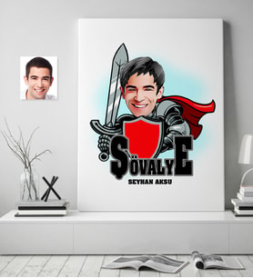 BK Gift Kişiye Özel Şövalye Karikatürlü Kanvas Tablo (50x70cm.) 2
