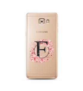 Pembe Çiçekli Harf Tasarım Süper Şeffaf Silikon Telefon Kılıfı Samsung C9  F-Har