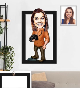 Kişiye Özel Fotoğrafçı Karikatürlü 3D Ahşap Tablo 30x47 Bayan-3