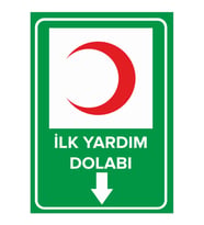 MIGNATIS - İlk Yardım Dolabı Aşağı Ok Levhası - Sac Malzeme 50x70cm