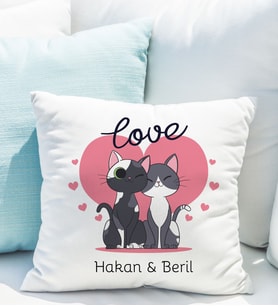 Kişiye Özel Kedili Aşk Yastığı