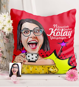 BK Gift Kişiye Özel Bayan Karikatürlü  Yastık  6