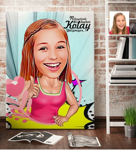 BK Gift Kişiye Özel Bayan Karikatür Kanvas Tablo 70x100cm 7