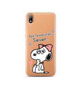 Snoopy Tasarımlı Süper Şeffaf Silikon Telefon Kılıfı Huawei Y5 2019
