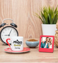 Maden Teknolojisi Öğretmeni Kırmızı Fincan ve Kırmızı Mini Fotoğraf Çerçevesi