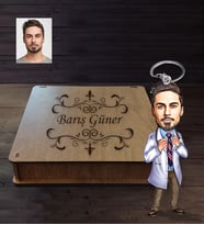 Kişiye Özel Doktor Karikatürlü Ahşap Anahtarlık Kutulu Bay-6