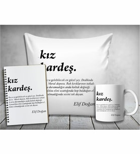 Kişiye Özel Kız Kardeş Yastık & Kupa & Defter