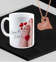 BK Gift Kişiye Özel Sevgililer Temalı Kupa ve Rose Kalp Kolye Set - 86