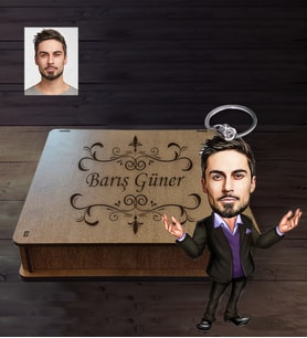 Kişiye Özel İş Adamı Karikatürlü  Ahşap Anahtarlık Kutulu Bay-8