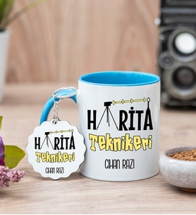 Harita Teknikeri Mavi Kupa Bardak Ve Anahtarlık Set