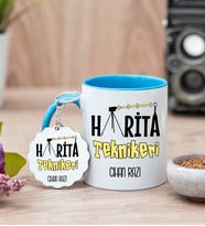 Harita Teknikeri Mavi Kupa Bardak Ve Anahtarlık Set
