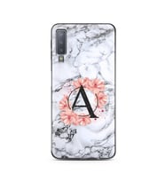 Mermer Çiçekli Harf Tasarım Süper Şeffaf Silikon Telefon Kılıfı Samsung A7 (2018