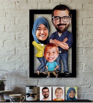 BK Gift Kişiye Özel Tesettürlü Aile Karikatürlü 3D Ahşap Tablo-1