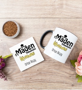 Maden Teknolojisi Öğretmeni Siyah Kupa Bardak Ve Bardak Altlığı Seti