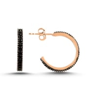 Siyah Taşlı Rose Gümüş Halka Küpe Klipsli 16 mm wsk05