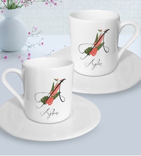 BK Gift Kişiye Özel İkili Harf ve İsim Tasarımlı Türk Kahvesi Fincanı Seti-5