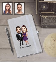 Kişiye Özel Sevgili Karikatürlü Gri Defter Kalem Hediye Seti Model 15