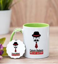 Babaya Özel Hediye Yeşil Kupa Bardak Ve Anahtarlık Set
