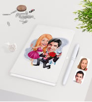 BK Gift Kişiye Özel Sevgililer Karikatürlü Beyaz Defter Kalem Seti-9
