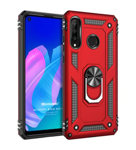 Microsonic Huawei Y7P Kılıf Military Ring Holder Kırmızı