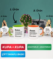 İkili Yeşil Turuncu Kişiye Özel Baba ve Anne Kupa Bardak Anahtarlık Hediye Seti