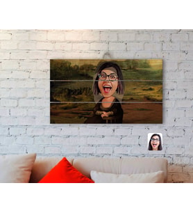BK Gift Kişiye Özel Mona Lisa Karikatürlü Otantik Ahşap Palet Tablo-1