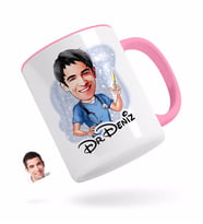 BK Gift Kişiye Özel Erkek Doktor Karikatürlü Pembe Kupa Bardak-3