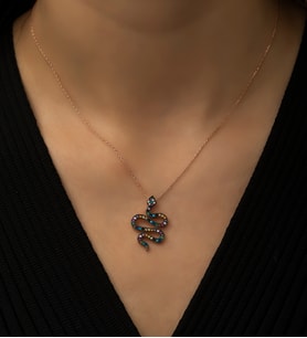 Papatya Silver Yılan Kolye Renkli Mix Nano Zirkon Taşlı Rose Gold Kaplama 925 Ayar Gümüş
