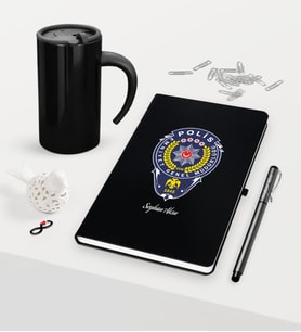 BK Gift Kişiye Özel Polis Temalı Siyah Defter Kalem Termos Mug Seti - 2 (Model 1)