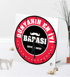 BK Gift Kişiye Özel Dünyanın En İyi Babası Masaüstü Kare Cam Saat-7 (Beyaz)