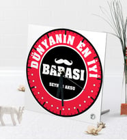 BK Gift Kişiye Özel Dünyanın En İyi Babası Masaüstü Kare Cam Saat-7 (Beyaz)
