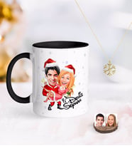 BK Gift Kişiye Özel Yeni Yıl Sevgililer Karikatürlü Siyah Kupa ve Kar Tanesi Kolye-2 (Model 1)
