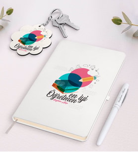 BK Gift Kişiye Özel En İyi Öğretmen Beyaz Defter Kalem Ve Anahtarlık Hediye Seti-3 (Model 1)