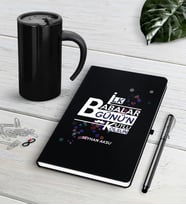 BK Gift Kişiye Özel İlk Babalar Günün Kutlu Olsun Siyah Defter Kalem Termos Mug Seti-2 (Model 1)
