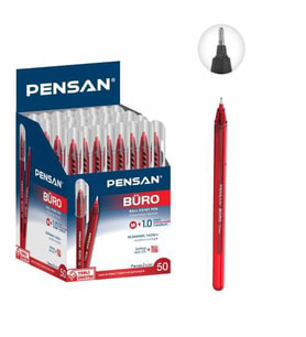 50 Adet Kırmızı Tükenmez Kalem - Medium Ballpoint Pen - 1.0 Tükenmez Kalem