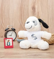 Çiçek Desenli İsme Özel Peluş Köpek ve Mini Fotoğraf Çerçevesi