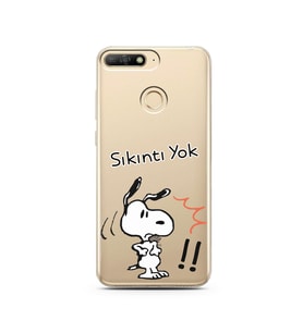 Snoopy Tasarımlı Süper Şeffaf Silikon Telefon Kılıfı Huawei Y6 Prime 2018