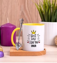 Best Dad Ahşap Altlıklı Sarı Kupa Bardak