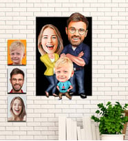 Kişiye Özel Aile  Hediye Karikatür Ahşap Tablo