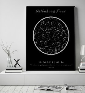 BK Gift Kişiye Özel Tarihli Yıldız Haritası Kanvas Tablo (50x70cm.)