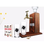 BK Gift Kişiye Özel Renkli Baskılı Baş Harf İsim Tasarımlı İkili Rakı Bardağı Ahşap Rakı Standı ve Cep Kitabı Hediye Seti-10 (Model 1)
