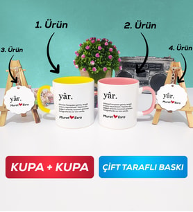 İkili Sarı Pembe Yâr Sevgililer Günü Hediyesi Kupa Bardak Anahtarlık