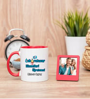 Laboratuvar Hizmetleri Öğretmeni Kırmızı Kupa ve Kırmızı Mini Fotoğraf Çerçevesi