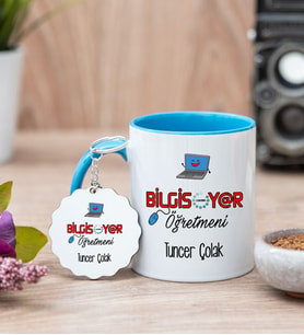 Bilgisayar Öğretmeni Mavi Kupa Bardak Ve Anahtarlık Set