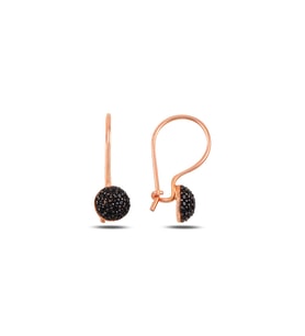 Söğütlü Silver Gümüş rose  onix taşlı çengelli yarım top küpe