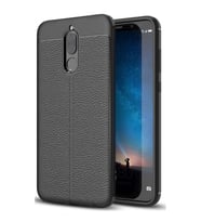 Huawei Mate 10 Lite Kılıf Deri Görünüm Sert Karbon Kapak (Siyah)